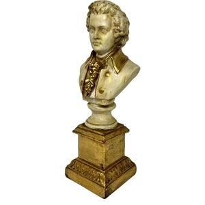 Clay Plaster MOZART Classical Composer Head Sculpture Bust 14'' VTG RARE Decor